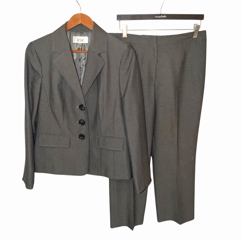Le Suit Collections Grey Blazer & Pant 2pc Suit Women’s Size 8 Career Suit READ